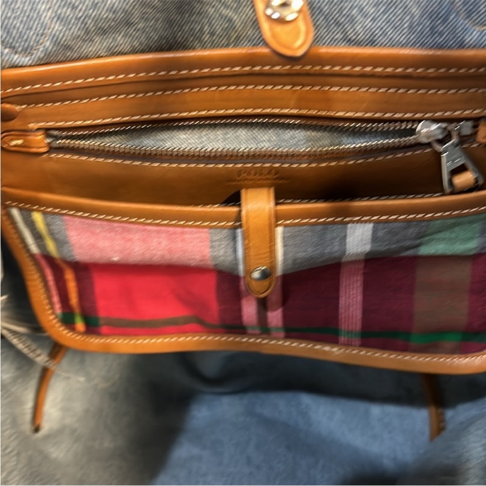 Polo Ralph Lauren Bellport Madras Tote Distressed Patchwork - Picture 5 of 12